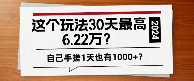这个玩法30天最高6.22万？自己手搓1天也有1000+？-点子口袋网
