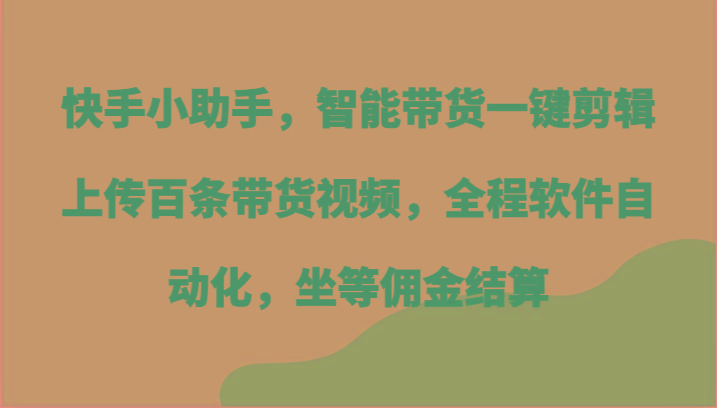 快手小助手，智能带货一键剪辑上传百条带货视频，全程软件自动化，坐等佣金结算-点子口袋网