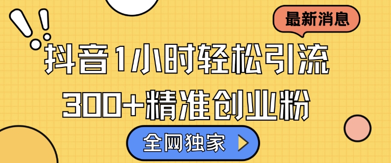 全网独家抖音引流，轻松日引300+精准创业粉【揭秘】-点子口袋网