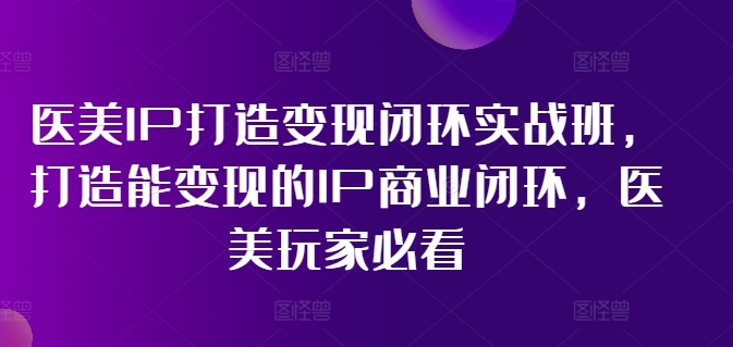 医美IP打造变现闭环实战班，打造能变现的IP商业闭环，医美玩家必看!-点子口袋网