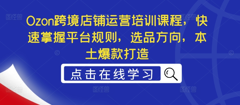 Ozon跨境店铺运营培训课程，快速掌握平台规则，选品方向，本土爆款打造-点子口袋网