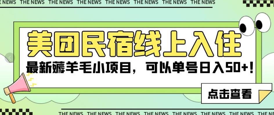 美团民宿线上入住，最新薅羊毛小项目，可以单号日入50+【揭秘】-点子口袋网
