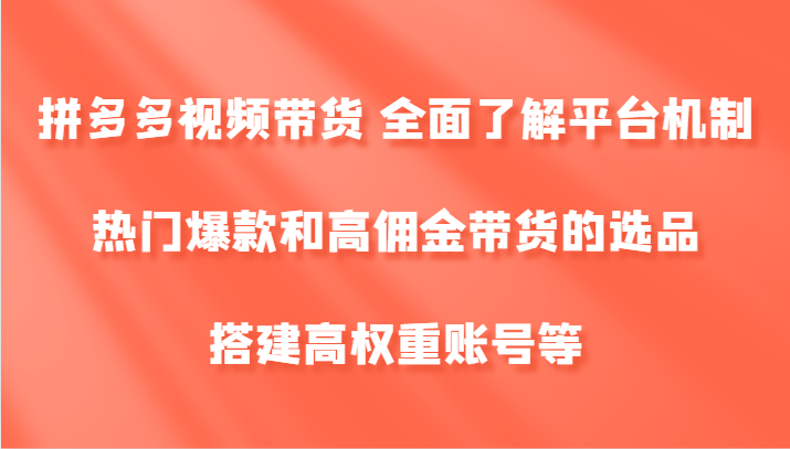 拼多多视频带货 全面了解平台机制、热门爆款和高佣金带货的选品，搭建高权重账号等-点子口袋网