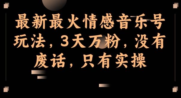 最新最火情感音乐号玩法，3天万粉，没有废话，只有实操-点子口袋网