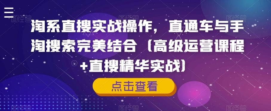 淘系直搜实战操作，直通车与手淘搜索完美结合（高级运营课程+直搜精华实战）-点子口袋网
