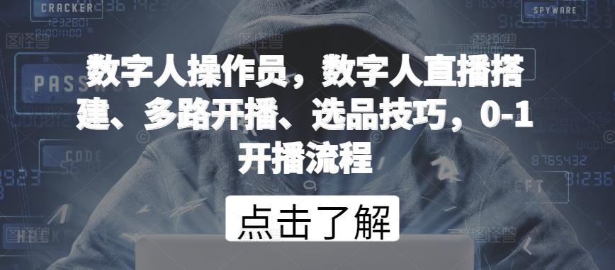 数字人操作员，数字人直播搭建、多路开播、选品技巧，0-1开播流程-点子口袋网