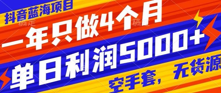 抖音蓝海项目，一年只做4个月，空手套，无货源，单日利润5000+-点子口袋网