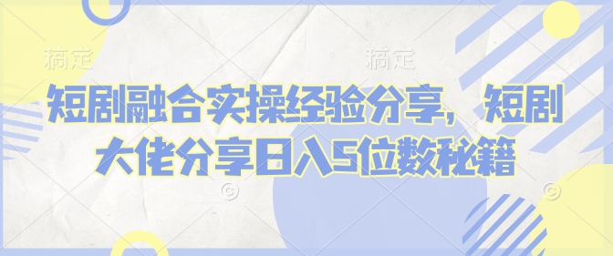 短剧融合实操经验分享，短剧大佬分享日入5位数秘籍-点子口袋网