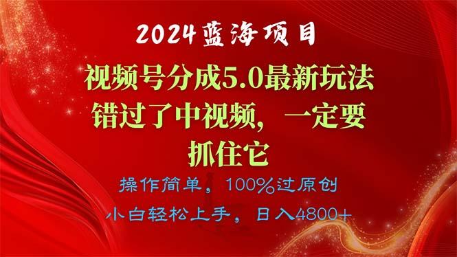 2024蓝海项目，视频号分成计划5.0最新玩法，错过了中视频，一定要抓住...-点子口袋网