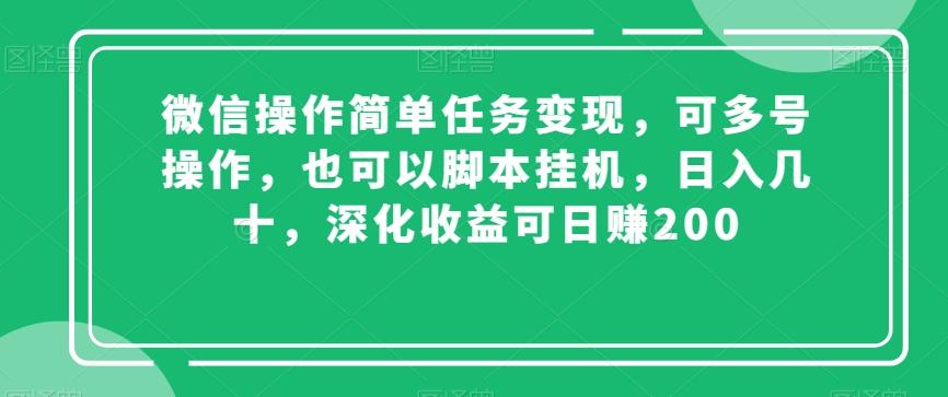 微信操作简单任务变现，可多号操作，也可以脚本挂机，日入几十，深化收益可日赚200【揭秘】-点子口袋网