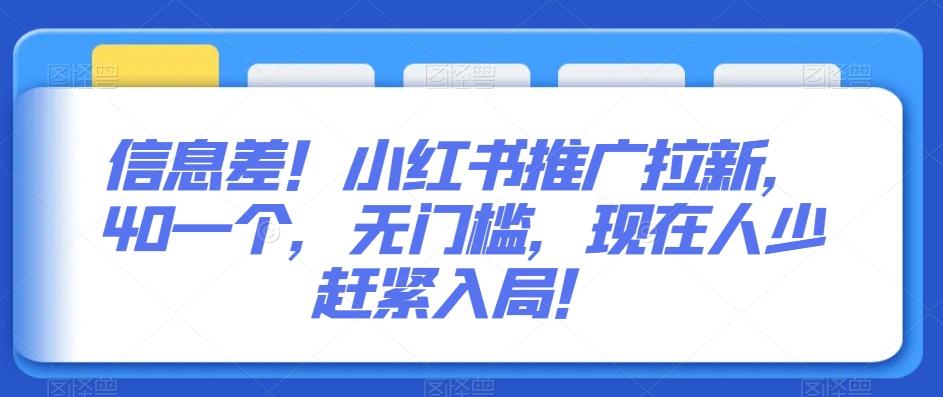 信息差！小红书推广拉新，40一个，无门槛，现在人少赶紧入局！-点子口袋网