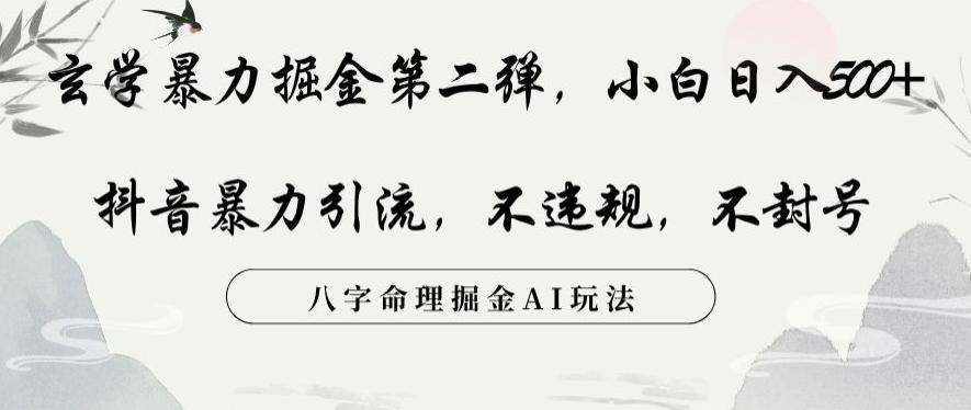玄学暴力掘金第二弹，小白日入500+，抖音暴力引流，不违规，术封号，八字命理掘金AI玩法【揭秘】-点子口袋网