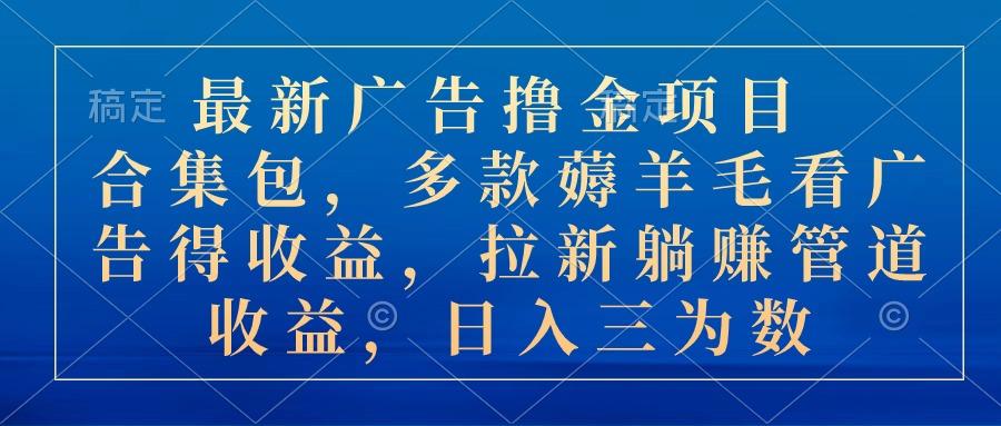 最新广告撸金项目合集包，多款薅羊毛看广告收益 拉新管道收益，日入三为数-点子口袋网