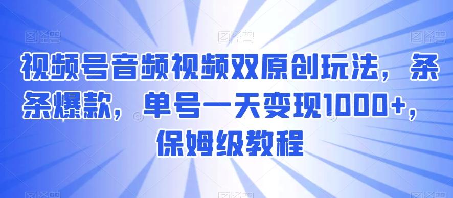 视频号音频视频双原创玩法，条条爆款，单号一天变现1000+，保姆级教程【揭秘】-点子口袋网