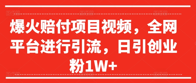 爆火赔付项目视频，全网平台进行引流，日引创业粉1W+【揭秘】-点子口袋网