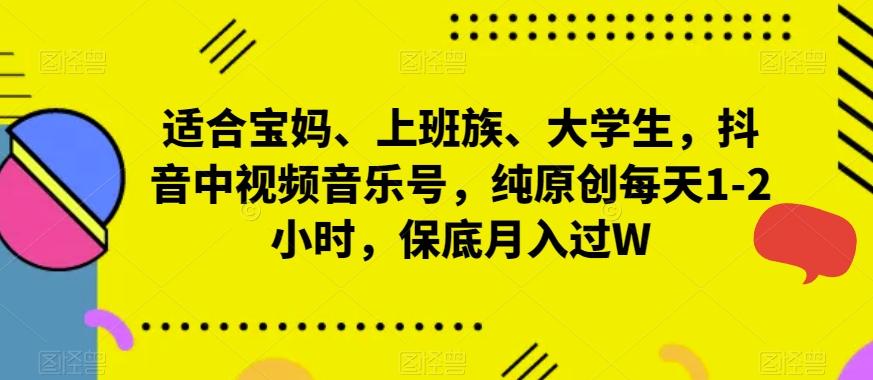 适合宝妈、上班族、大学生，抖音中视频音乐号，纯原创每天1-2小时，保底月入过W-点子口袋网