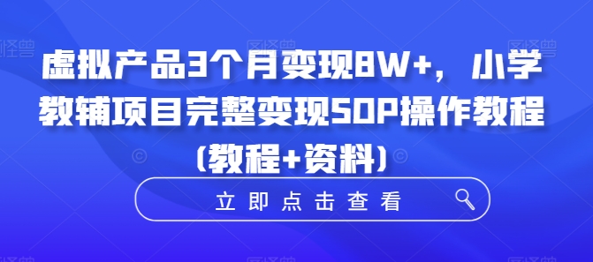 虚拟产品3个月变现8W+，小学教辅项目完整变现SOP操作教程(教程+资料)-点子口袋网