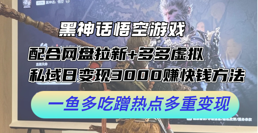 黑神话悟空游戏配合网盘拉新+多多虚拟+私域日变现3k+赚快钱方法，一鱼多吃蹭热点多重变现【揭秘】-点子口袋网