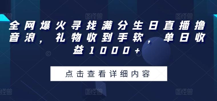 全网爆火寻找满分生日直播撸音浪，礼物收到手软，单日收益1000+【揭秘】-点子口袋网