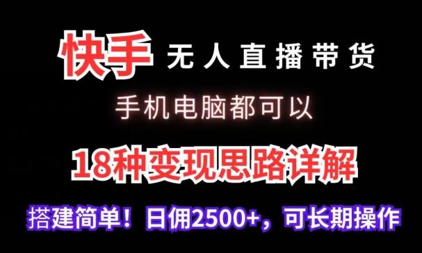 快手无人直播带货，手机电脑都可以，18种变现思路详解，搭建简单日佣2500+【揭秘】-点子口袋网