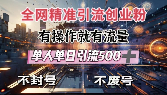 全网独家引流创业粉，有操作就有流量，单人单日引流500+，不封号、不费号-点子口袋网
