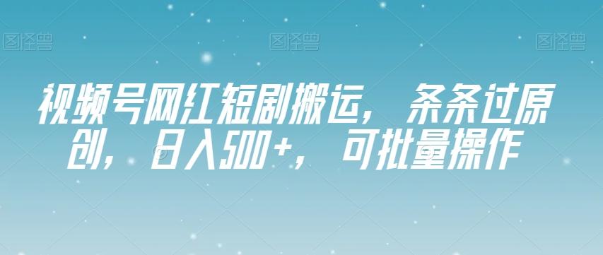 视频号网红短剧搬运，条条过原创，日入500+，可批量操作【揭秘】-点子口袋网