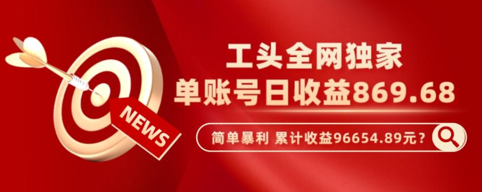 工头全网独家，这个玩法单账号日收益869.68，简单暴利，累计收益96654.89元？-点子口袋网