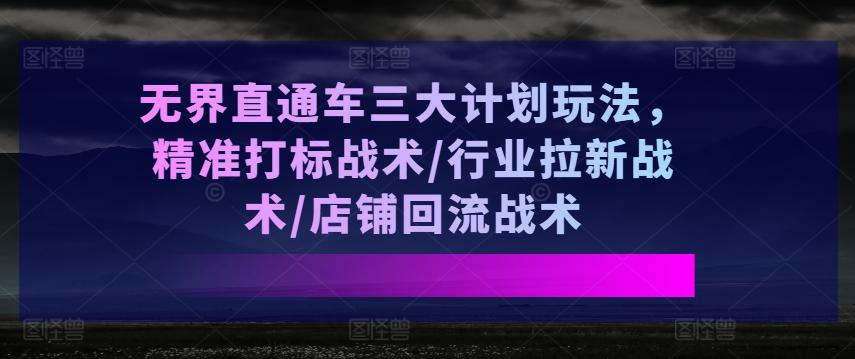 无界直通车三大计划玩法，精准打标战术/行业拉新战术/店铺回流战术-点子口袋网