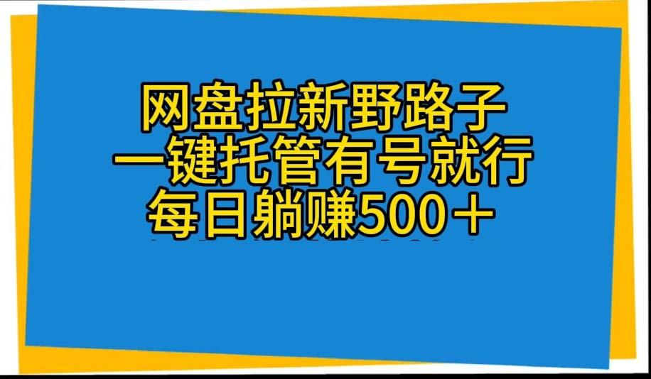 网盘拉新野路子，一键托管有号就行，全自动代发视频，每日躺赚500＋-点子口袋网