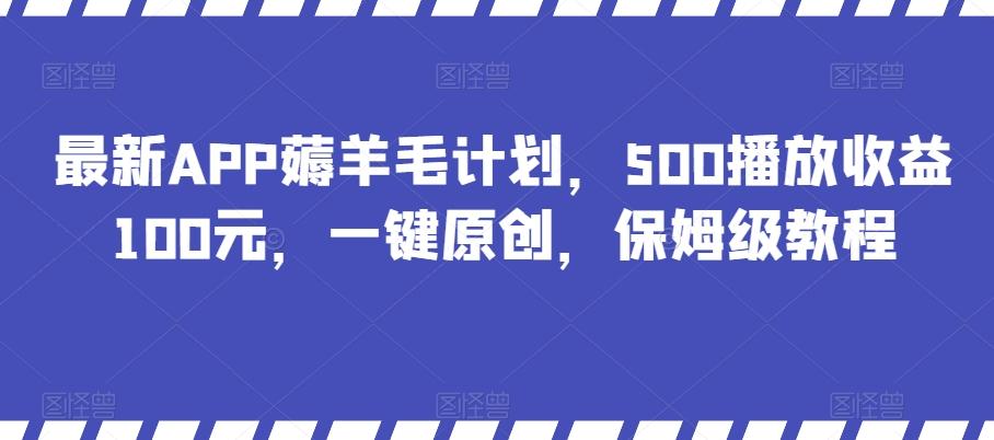 最新APP薅羊毛计划，500播放收益100元，一键原创，保姆级教程-点子口袋网