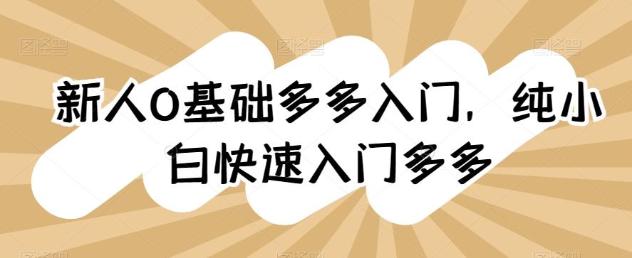 新人0基础多多入门，​纯小白快速入门多多-点子口袋网
