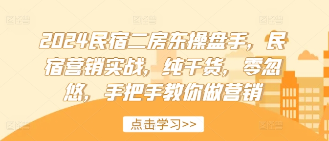 2024民宿二房东操盘手，民宿营销实战，纯干货，零忽悠，手把手教你做营销-点子口袋网