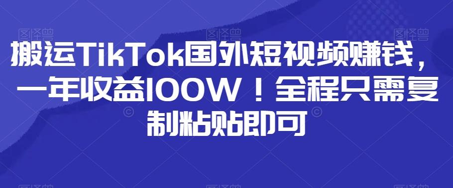 搬运TikTok国外短视频赚钱，一年收益100W！全程只需复制粘贴即可-点子口袋网