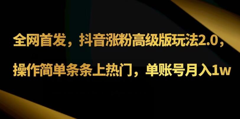 抖音涨粉高级版玩法3.0，操作简单条条上热门，单账号月入1w可批量矩阵（附1500素材）-点子口袋网
