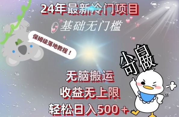 2024最新冷门项目，无脑搬运，收益无上限，轻松日入500＋，保姆级落地教程-点子口袋网