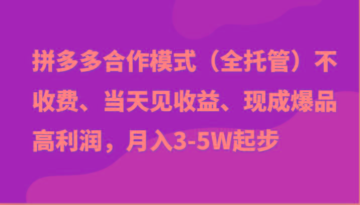 最新拼多多模式日入4K+两天销量过百单，无学费、老运营代操作、小白福利-点子口袋网