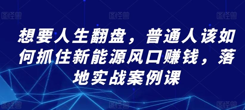 想要人生翻盘，普通人该如何抓住新能源风口赚钱，落地实战案例课-点子口袋网