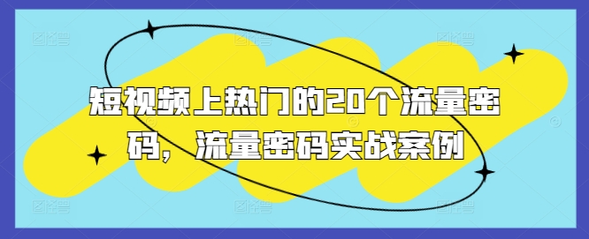 短视频上热门的20个流量密码，流量密码实战案例-点子口袋网