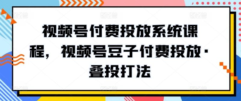 视频号付费投放系统课程，视频号豆子付费投放·叠投打法-点子口袋网