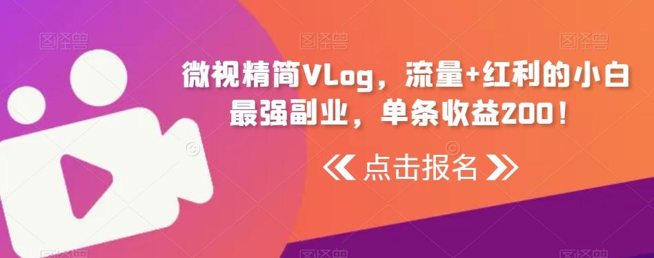 微视精简Vlog，流量+红利的小白最强副业，单条收益200！-点子口袋网