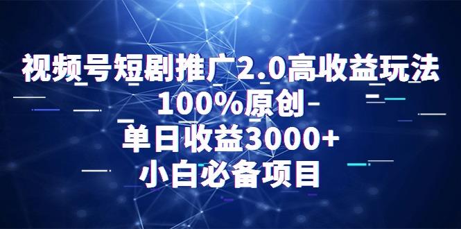 视频号短剧推广2.0高收益玩法，100%原创，单日收益3000+，小白必备项目-点子口袋网