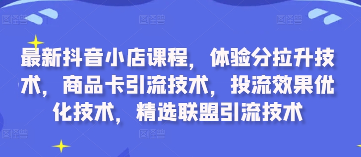最新抖音小店课程，体验分拉升技术，商品卡引流技术，投流效果优化技术，精选联盟引流技术-点子口袋网