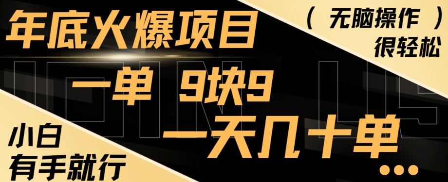 年底火爆项目，一单9.9，一天几十单，只需一部手机，傻瓜式操作，小白有手就行-点子口袋网