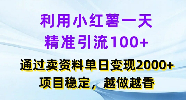 利用小红书一天精准引流100+，通过卖项目单日变现2k+，项目稳定，越做越香【揭秘】-点子口袋网