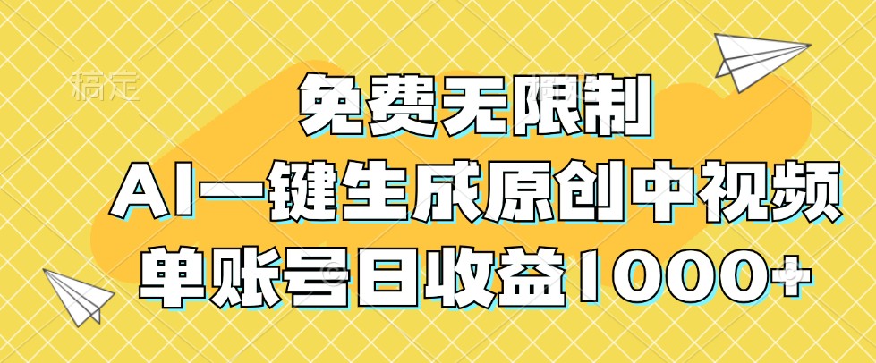免费无限制，AI一键生成原创中视频，单账号日收益1000+-点子口袋网