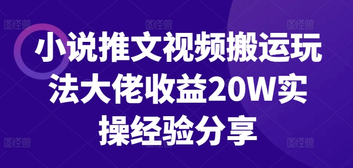 小说推文视频搬运玩法大佬收益20W实操经验分享-点子口袋网