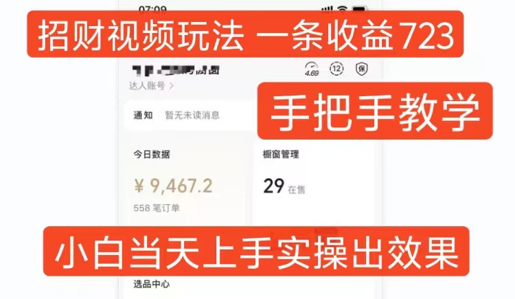 招财视频玩法，一条视频收益723，手把手教学，小白当天可上手-点子口袋网