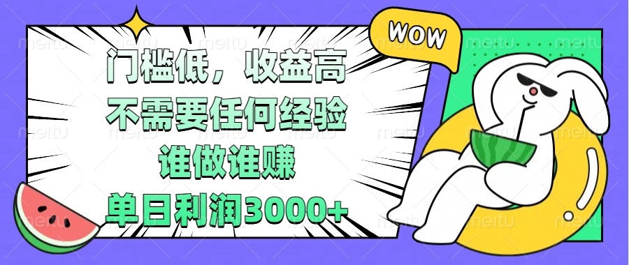 门槛低，收益高，不需要任何经验，谁做谁赚，单日利润3000+-点子口袋网
