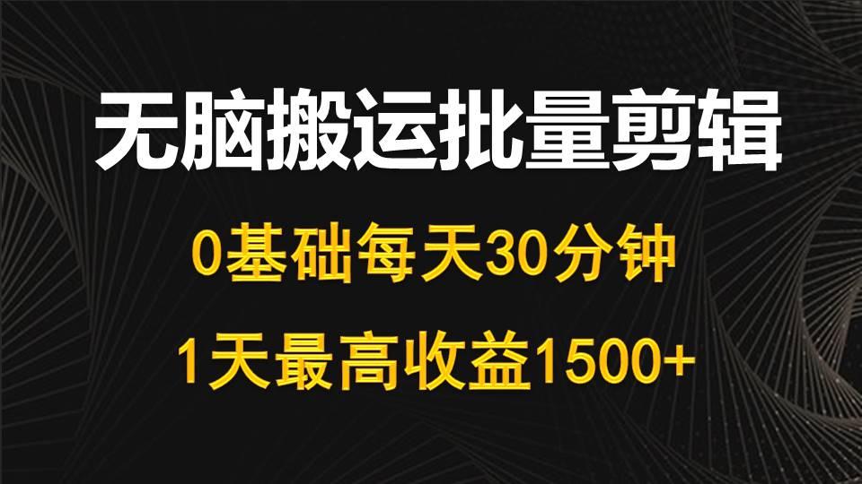 (10008期)每天30分钟，0基础无脑搬运批量剪辑，1天最高收益1500+-点子口袋网