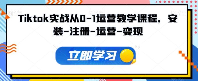 Tiktok实战从0-1运营教学课程，安装-注册-运营-变现-点子口袋网